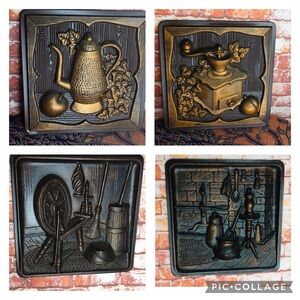 Vintage 60s Miller Studio Set of Four 3d Copper Toned Wall Art